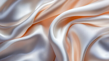 draped peach silk and off-white satin fabric texture: elegant luxury background with smooth and soft material folds for textile design