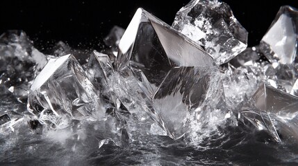 Ice crystals on dark background, close-up, cool, refreshing