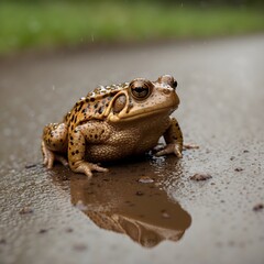 Obraz premium Rainy Trails: The Houston Toad’s Path Through Puddles