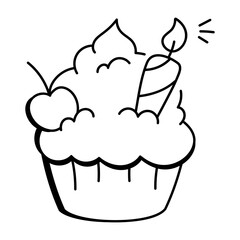 Sweet cupcake icon in hand drawn style 
