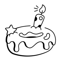 Sweet donut icon in hand drawn style 

