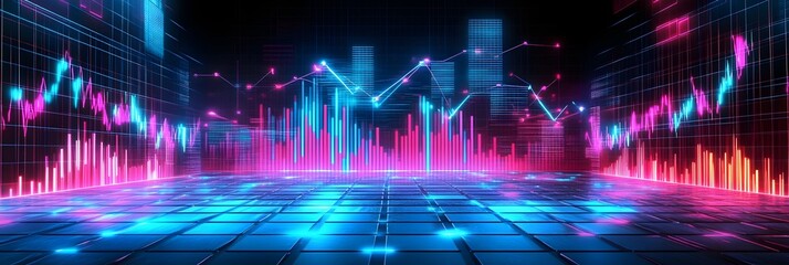 Neon Cityscape: Data Visualization Charts Glow