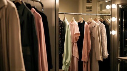 Backstage dressing room filled with colorful costumes and props, symbolizing creativity, preparation, and the magic of transformation in performing arts.