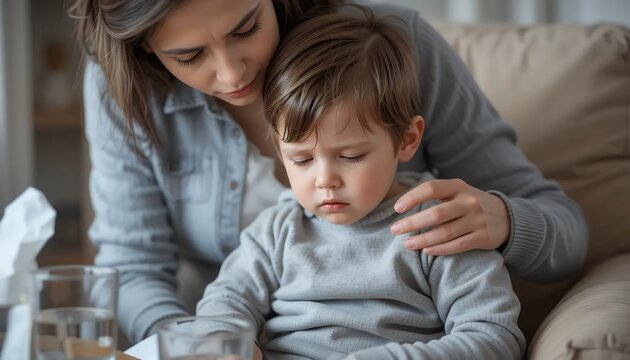 Mother Comforting Sick Child