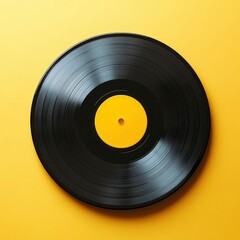 Obraz premium Vintage Vinyl Record on Yellow Background - Retro Music Icon