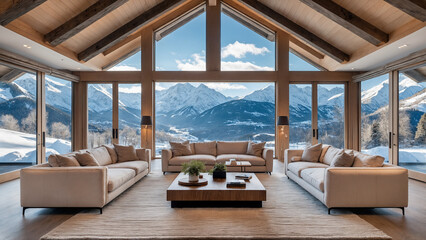 Fototapeta premium Luxurious Mountain Lodge with Scenic View