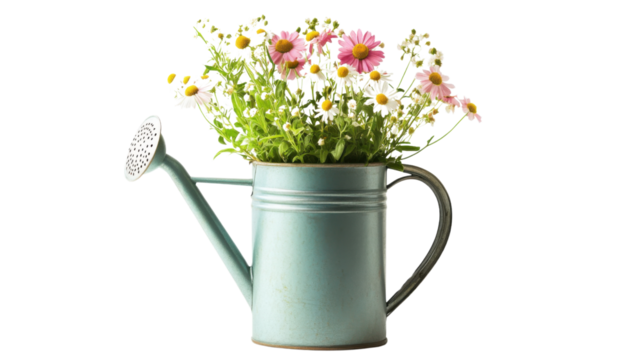 Flowers in a watering can transparent background