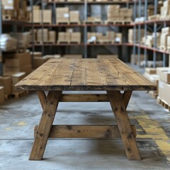 Rustic Wooden Farmhouse Table in Warehouse Setting