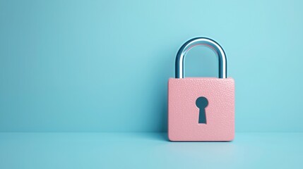 Fototapeta premium Register account and security concept. Pink padlock against a light blue background.