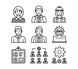 People icon set in flat style. Line icon set. Management line icons. Line Business People. Human resources. office management. with white background Vector illustration.