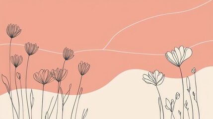 Naklejka premium Pastel Floral Line Art Elegant Flowers Minimalist Design Abstract Background