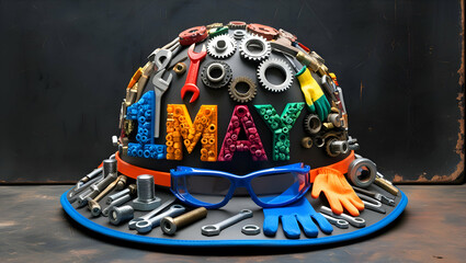 Labor Day, Labor Hat Made with Labor Elements, 1 May written on Labor Hat, Generative Ai