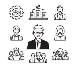 People icon set in flat style. Line icon set. Management line icons. Line Business People. Human resources. office management. with white background Vector illustration.