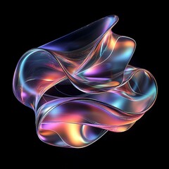Holographic 3D abstract shape on black background