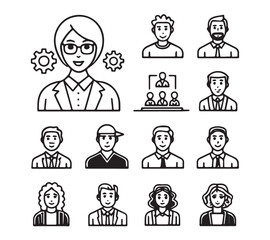 People icon set in flat style. Line icon set. Management line icons. Line Business People. Human resources. office management. with white background Vector illustration.