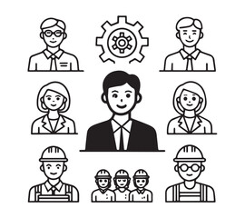 People icon set in flat style. Line icon set. Management line icons. Line Business People. Human resources. office management. with white background Vector illustration.
