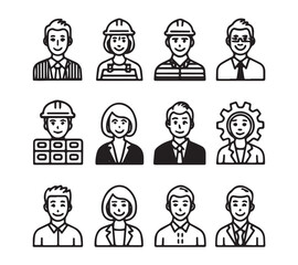 People icon set in flat style. Line icon set. Management line icons. Line Business People. Human resources. office management. with white background Vector illustration.