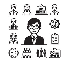 People icon set in flat style. Line icon set. Management line icons. Line Business People. Human resources. office management. with white background Vector illustration.
