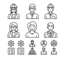 People icon set in flat style. Line icon set. Management line icons. Line Business People. Human resources. office management. with white background Vector illustration.