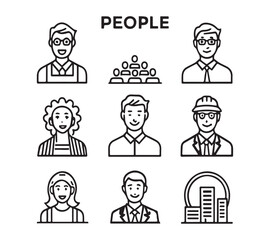 People icon set in flat style. Line icon set. Management line icons. Line Business People. Human resources. office management. with white background Vector illustration.