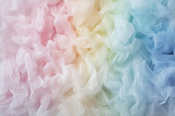 Fototapeta premium Rainbow pastel tulle fabric textured background for design or overlay