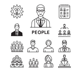 People icon set in flat style. Line icon set. Management line icons. Line Business People. Human resources. office management. with white background Vector illustration.
