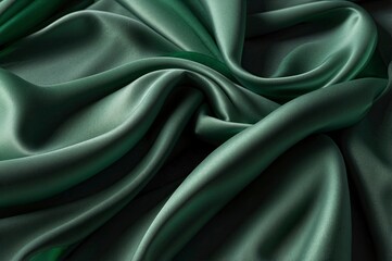 Obraz premium realistic photo, green flowing fabric, fabric flows on the left side