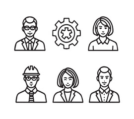 People icon set in flat style. Line icon set. Management line icons. Line Business People. Human resources. office management. with white background Vector illustration.