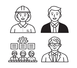 People icon set in flat style. Line icon set. Management line icons. Line Business People. Human resources. office management. with white background Vector illustration.