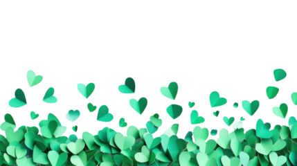 Border made of falling paper hearts transparent background