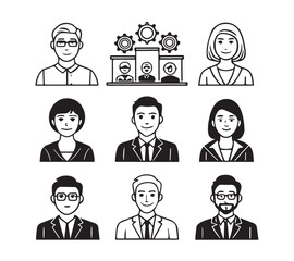 People icon set in flat style. Line icon set. Management line icons. Line Business People. Human resources. office management. with white background Vector illustration.