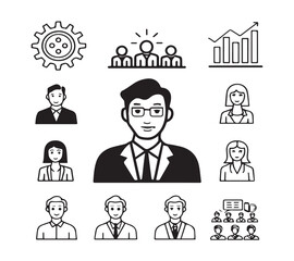 People icon set in flat style. Line icon set. Management line icons. Line Business People. Human resources. office management. with white background Vector illustration.