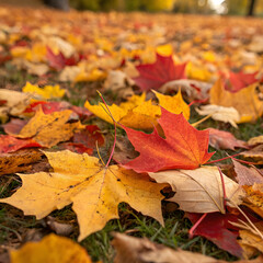 Closeup of vibrant autumn leaves with blurred background