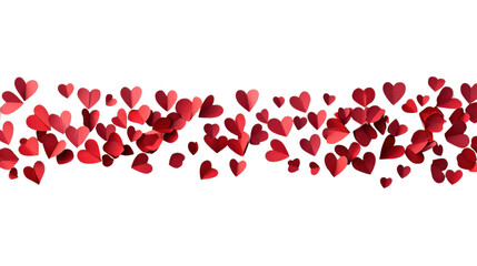 Border made of falling paper hearts transparent background