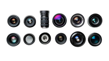 Top Camera Lenses on transparent background PNG.