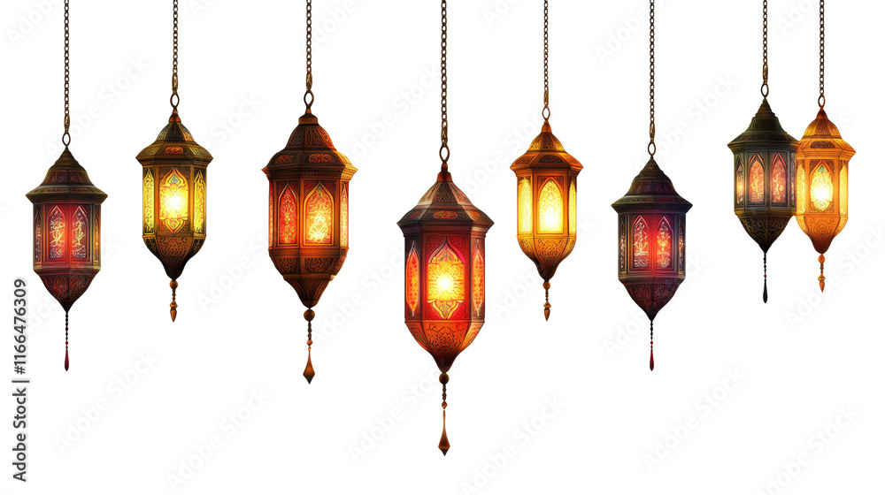 Poster hanging lanterns border graphic isolated transparent background