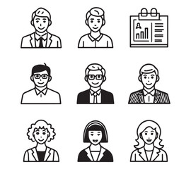 People icon set in flat style. Line icon set. Management line icons. Line Business People. Human resources. office management. with white background Vector illustration.