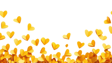 Border made of falling paper hearts transparent background