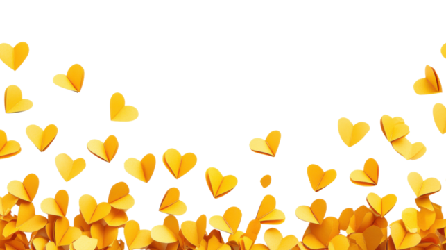 Border made of falling paper hearts transparent background