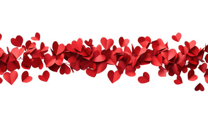 Border made of falling paper hearts transparent background