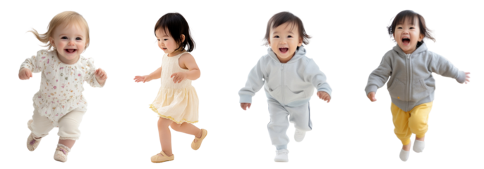 PNG Joyful toddlers running happily, element set on transparent background