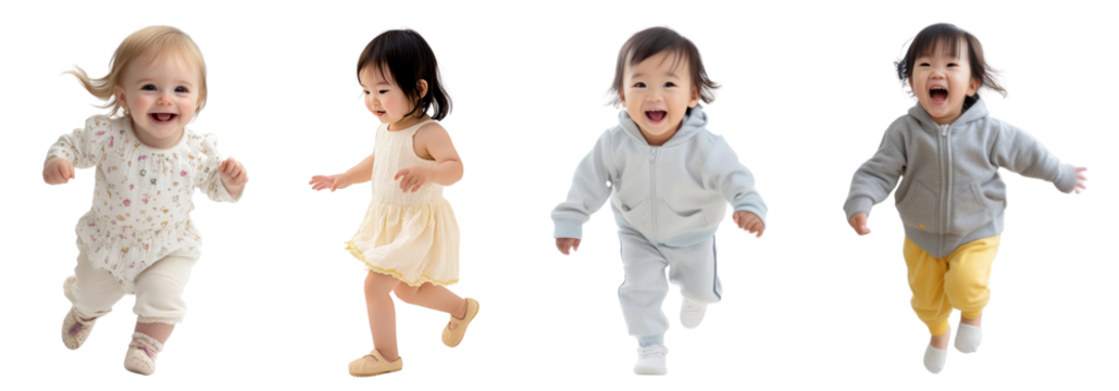 PNG Joyful toddlers running happily, element set on transparent background