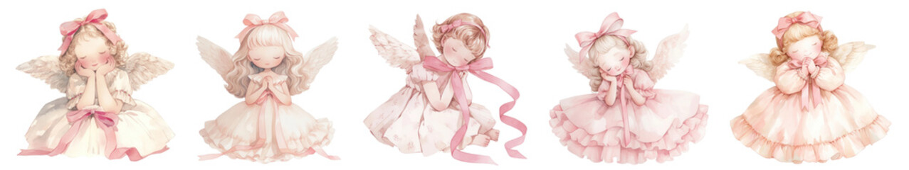 Fototapeta premium PNG Adorable pastel angelic figures, element set on transparent background
