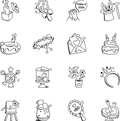 Fototapeta premium Set of Hand Drawn Birthday Accessories Icons 