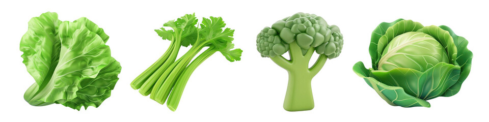PNG Fresh green vegetables assortment, element set on transparent background