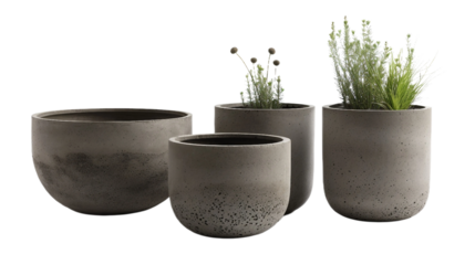 Stylish Concrete Pots on transparent background PNG.