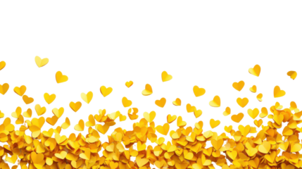 Border made of falling paper hearts transparent background