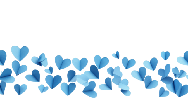 Border made of falling paper hearts transparent background