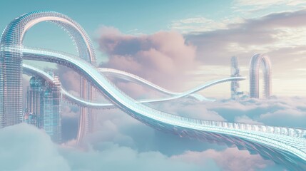 Fototapeta premium Enigmatic Sky City: Dystopian-Futuristic 3D Surrealism Artwork