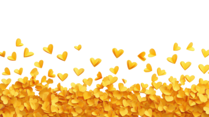 Border made of falling paper hearts transparent background